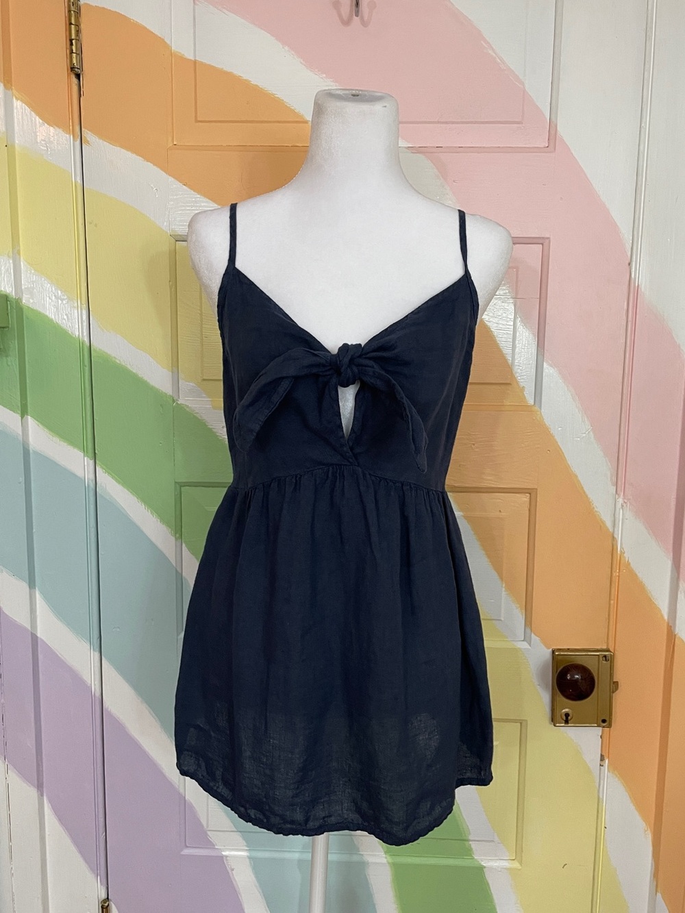 Terzo Millennio 100% Italian Linen Babydoll Tie Front Top Quiet Luxury Sz M 💚🎀